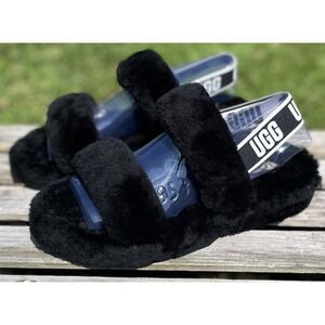 UGG Fluff Yeah Slide Shoes Womens Size 9 Sheepskin Fuzzy Sandals Slippers 110795